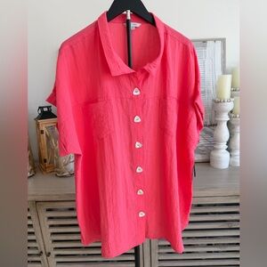 John Mark Bright Pink Button-Front Women’s Short Sleeve Top